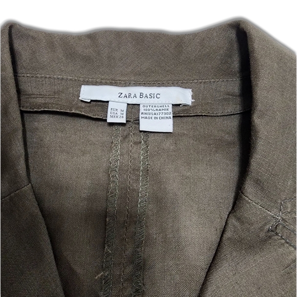 Zara Basic Women Vest Sz M Khaki Green Vintage Utility Style Belt, 100% Ramie - Picture 11 of 11